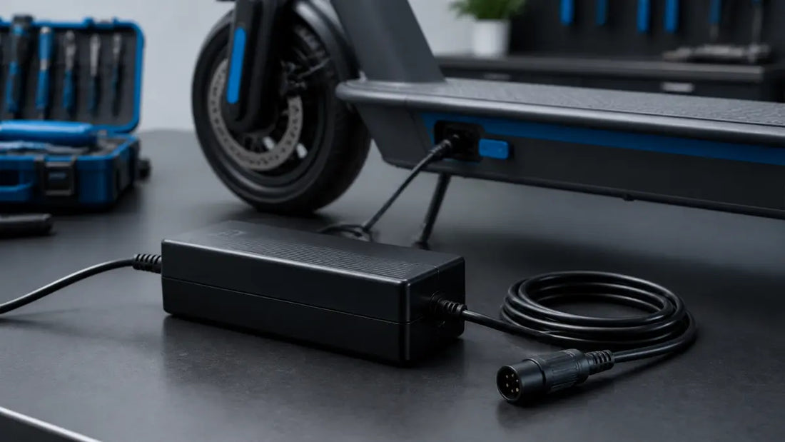 Chargeur de trottinette électrique dans un atelier de réparation