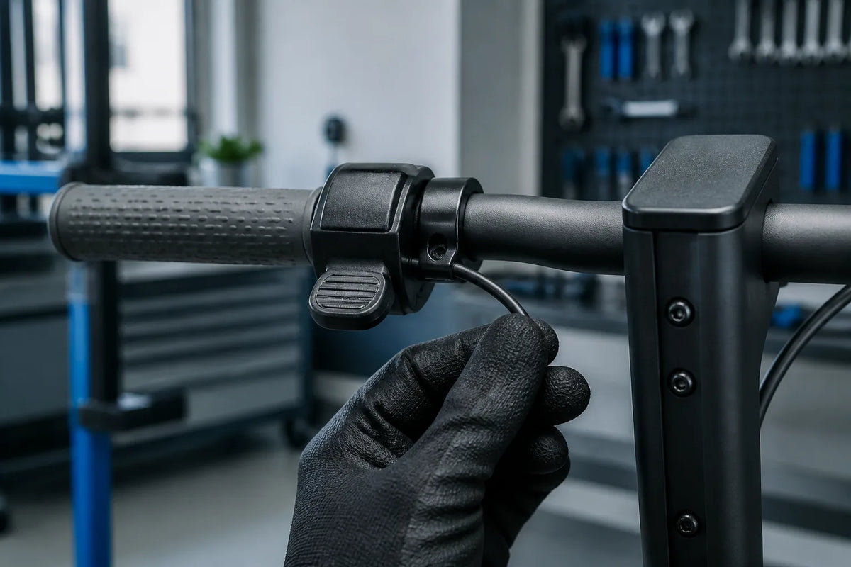 Contrôle visuel de la gâchette et du câble d'accélérateur d'une trottinette électrique